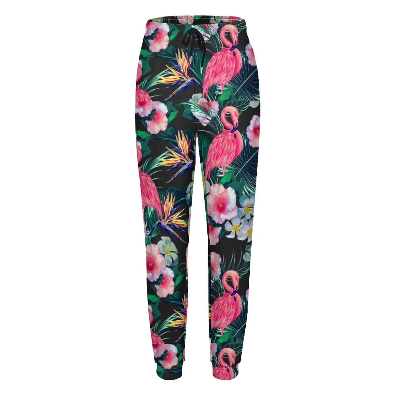 Wald Palmblätter Hosen Damen Blumen- und Flamingo-Druck Harajuku Jogginghose Herbst Vintage bedruckte Hose große Größe