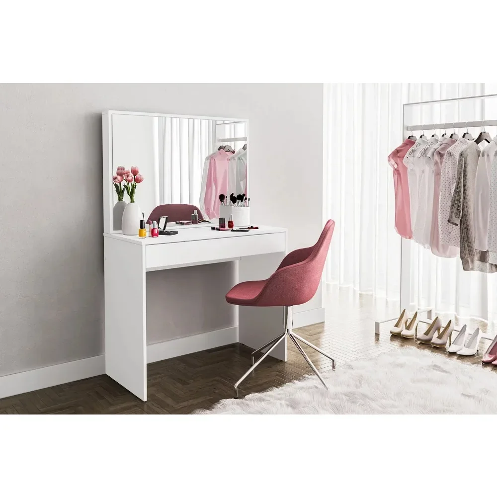 New Polifurniture Virginia Modern Vanity Desk, White Finish