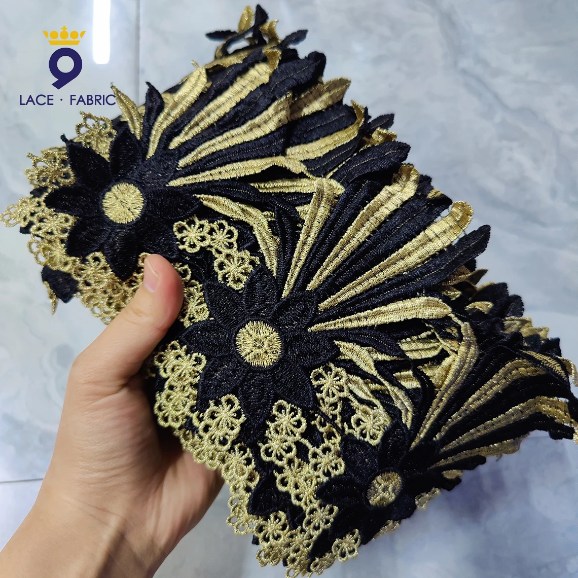 10 Yards Factory Outlet!! Black And Gold Guipure Lace Trim DIY Accessories Ribbon For African Guinea Women Wedding Dress Laces