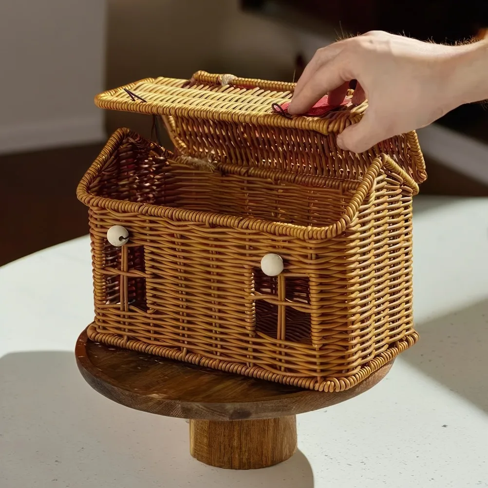 Vintage Imitation Rattan Woven Storage Basket Wedding Birthday Gift Box Bridesmaid Companion Storage Box Multi Functional Box
