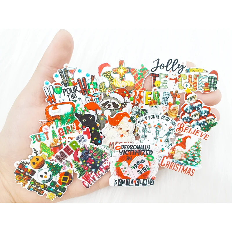 Mixed 20/50PCS Acrylic Christmas Santa Claus Cat Dog Charms Flat Back Planar Pendants for DIY Earrings Hairpin Jewelry Making