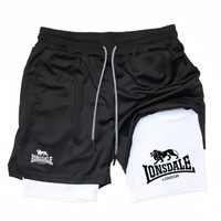 Print 2in1 Running Shorts for Men Gym Workout Compression Shorts with Phone Pocket Towel Loop Summer Sport Athletic Activewear