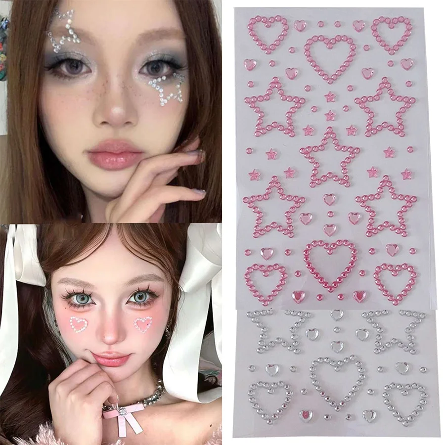 3D Star Heart Acrylic Crystal Stickers Kids DIY Decoration Self Adhesive Jewel Crafts Sparkly Rhinestone Stickers Girls Gifts