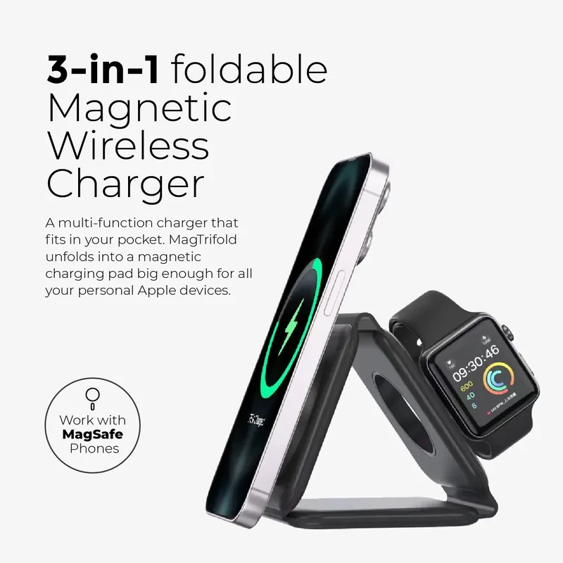 15W 3 in 1 Foldable Wireless Charger Magnetic Compatible for iPhone Watch Earphone Travel Wireless Fast Charging Dock