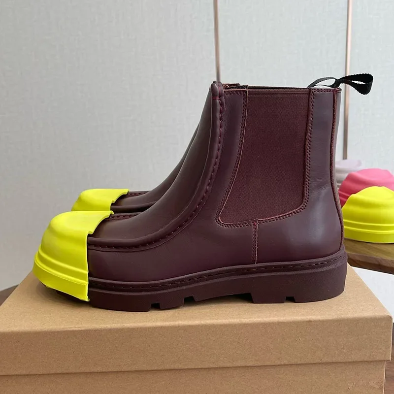 Short Boots Autumn Winter Replaceable Toe Real Leather Ankle Botas Mujer Women Round Toe Elastic Band Splicing Chelsea Boots