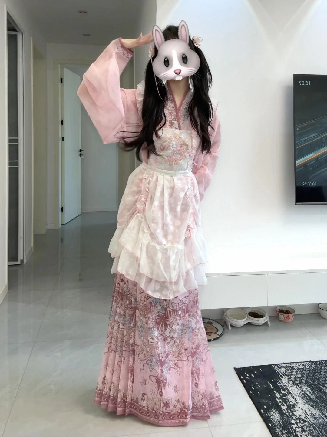 

Pink Cute Han Yang Zhong Coated Skirt Tailed Skirt Women's Lolita Dress Thin Summer Style Traditional Chinese Hanfu