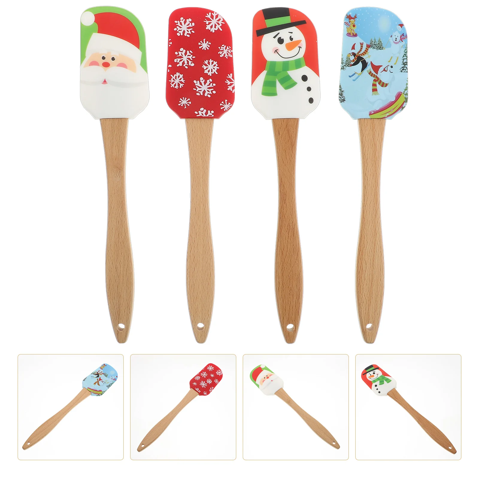 4 Pcs Roller Pastry Silicone Cream Spatula Mother Child Cake Holiday Spatulas Wood Butter