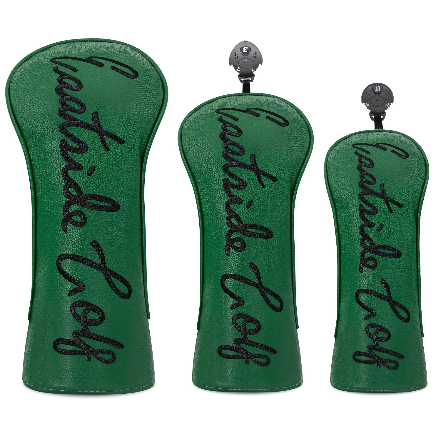 1/3pcs Green Golf Club Headcover, Swing Golfer Graphic Design, Soft Inner Lining, Dust-Proof Protective Sleeve