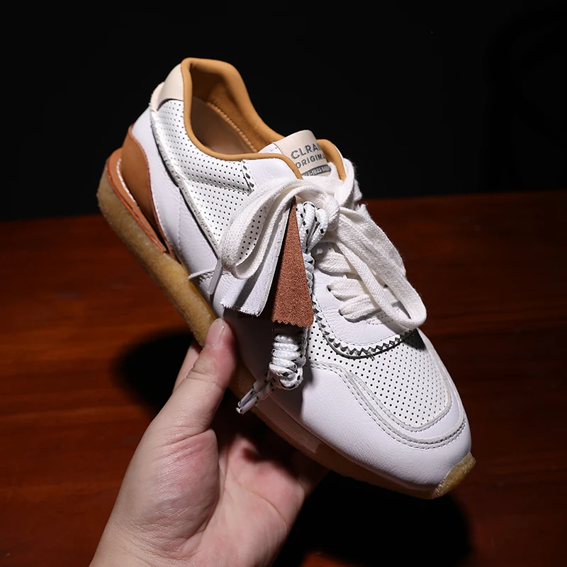 Men's Retro Casual Shoes Natural Leather Sports Shoes Comfortable Platform Sneakers Outdoor Running Shoes Round-toe ManTrainers