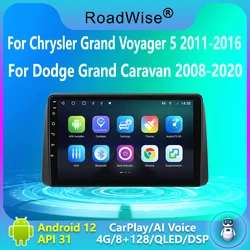 8+256 Android 12 Car Radio Carplay For Chrysler Grand Voyager 5 2011 - 2015 For Dodge Grand Caravan 2008 - 2020 4G 2 DIN DVD GPS