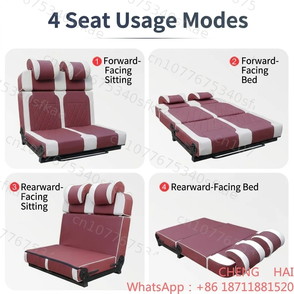 Customized High Backrest Camper Van Seat Bed Folding Seats Reversible Convert Custom 1 4 Seats Optional Colors Leather Steel Fra