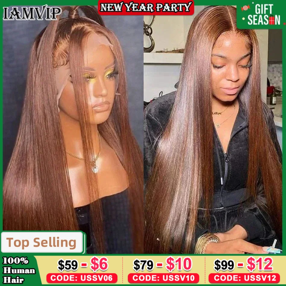 250% 360 Full Hd Lace #4 Brown 13x6 Transparent HD Lace Frontal 13x4 Front Wig for Women Straight Wave Remy Human Hair Black Bod