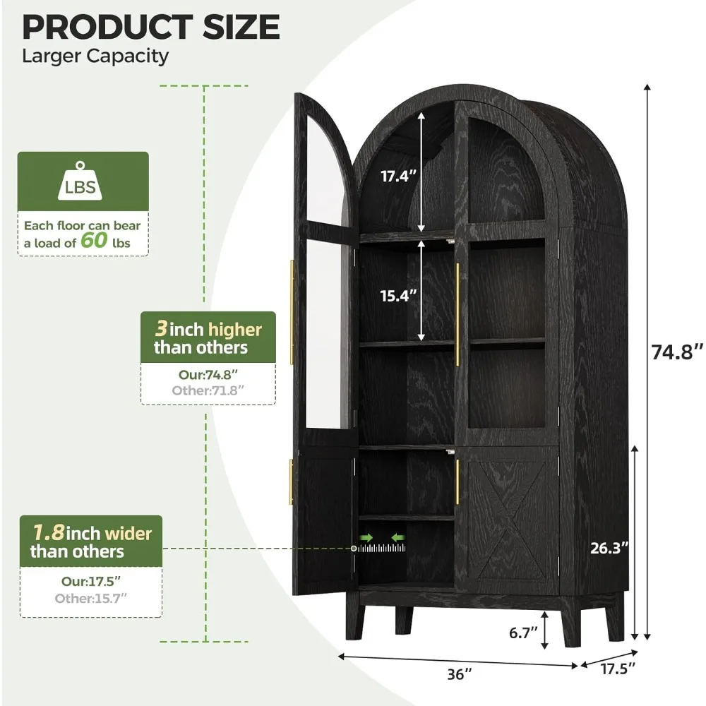 خزانة تخزين مقوسة بقدرة 75 بوصة مع أبواب زجاجية، وخزانة عرض حديثة مع 3 ألوان خفيفة، وحقيبة عرض زجاجية مع جسم الإنسان
