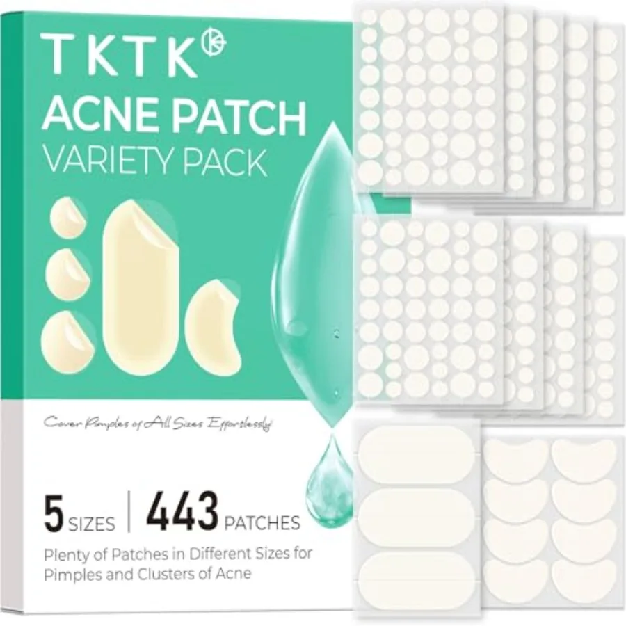 443 Count Pimple Patches for Face, Hydrocolloid Acne Patch Bulk, Acne Stickers for Covering Cheeks, Forehead, Chin Blemishes Zi