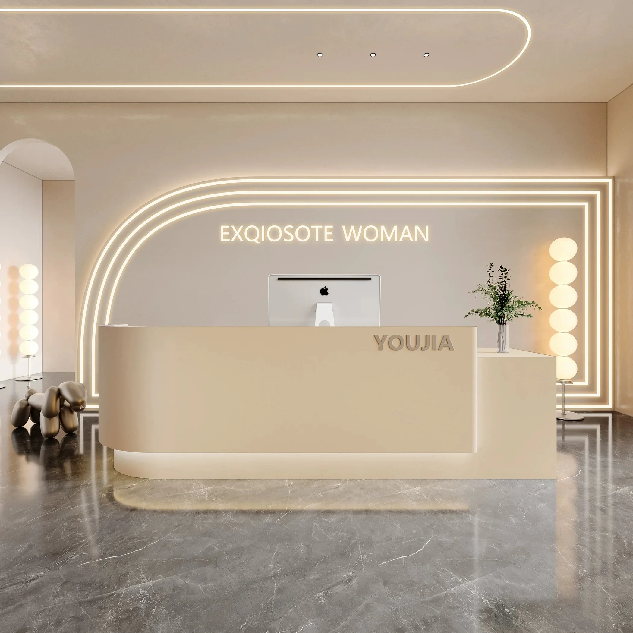 Simple modern beauty salon company front desk light luxury high sense checkout page paint