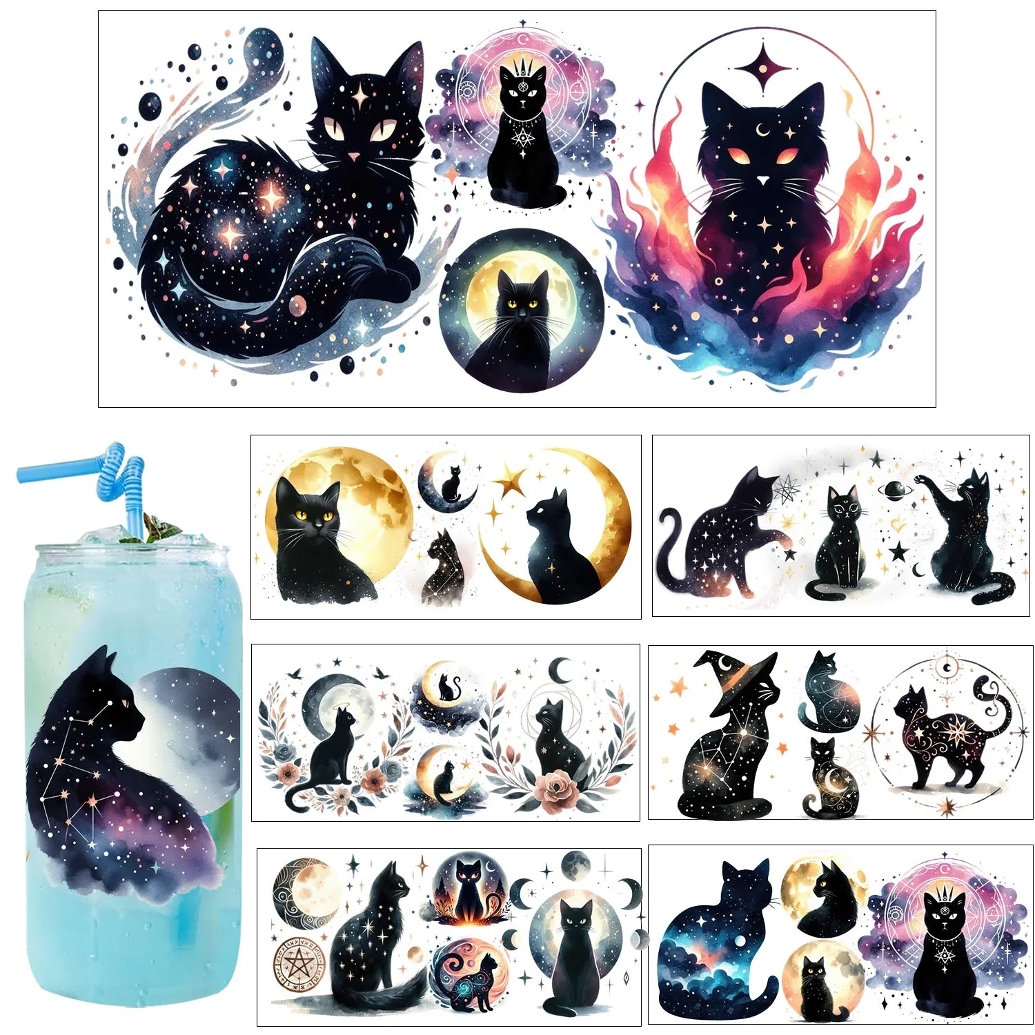 Black cats Series easy peel waterproof DIY decoration decals 3D transfers tumbler uvdtf pegatina sticker 16oz uv dtf cup wraps