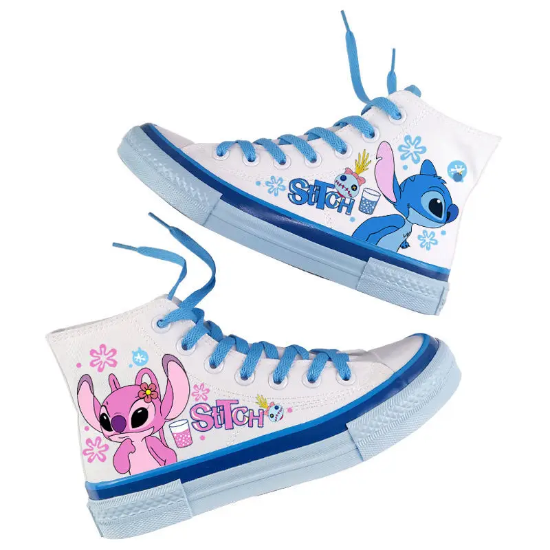 Zapatos de lona con estampado de Lilo & Stitch de Disney, zapatillas deportivas blancas nuevas de tendencia 20224, zapatillas informales para