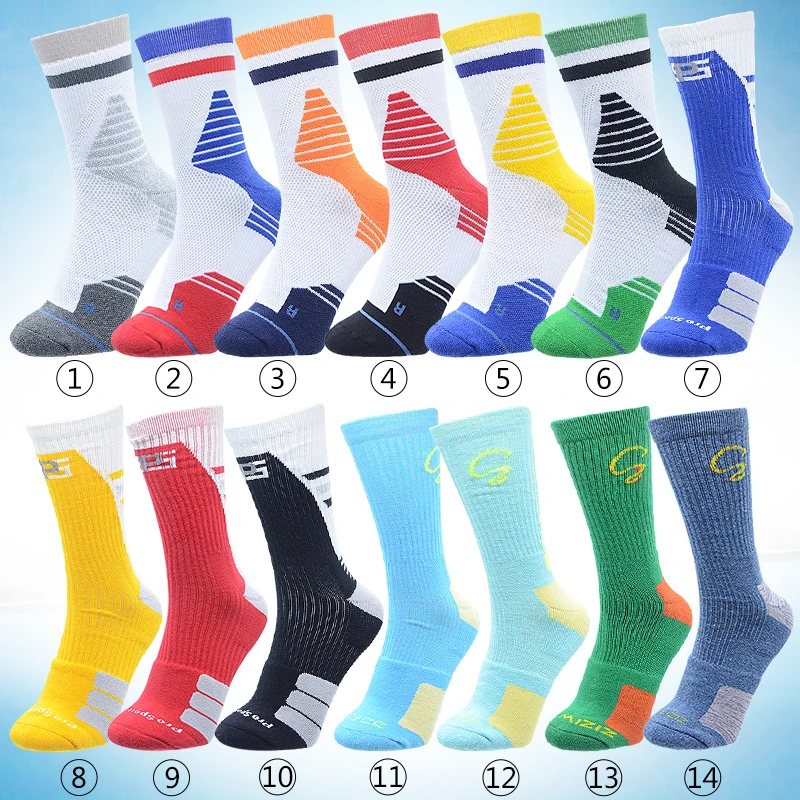 Professional basketball sports socks pure cotton sweat-absorbing men\'s mid-tube non-slip thickened towel bottom elite style