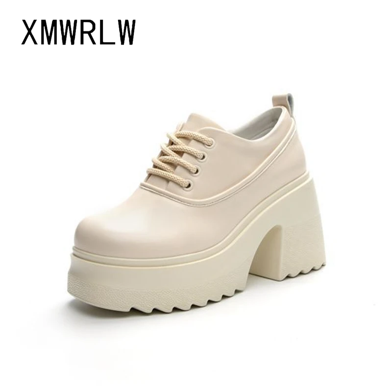 

XMWRLW Women's Pumps 2023 Spring Autumn Genuine Leather High Heels 10cm Women Pumps Fashion Square Heel Ladies Autumn Shoes