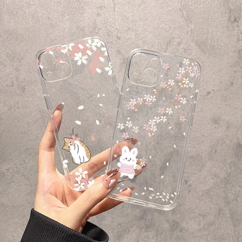 زهر الكرز أرنب القط الكرتون لطيف Kawaii جراب هاتف آيفون 16 15 14 13 12 11 برو XR X ماكس 7 8 زائد MINI Y2K الحظ غطاء #6