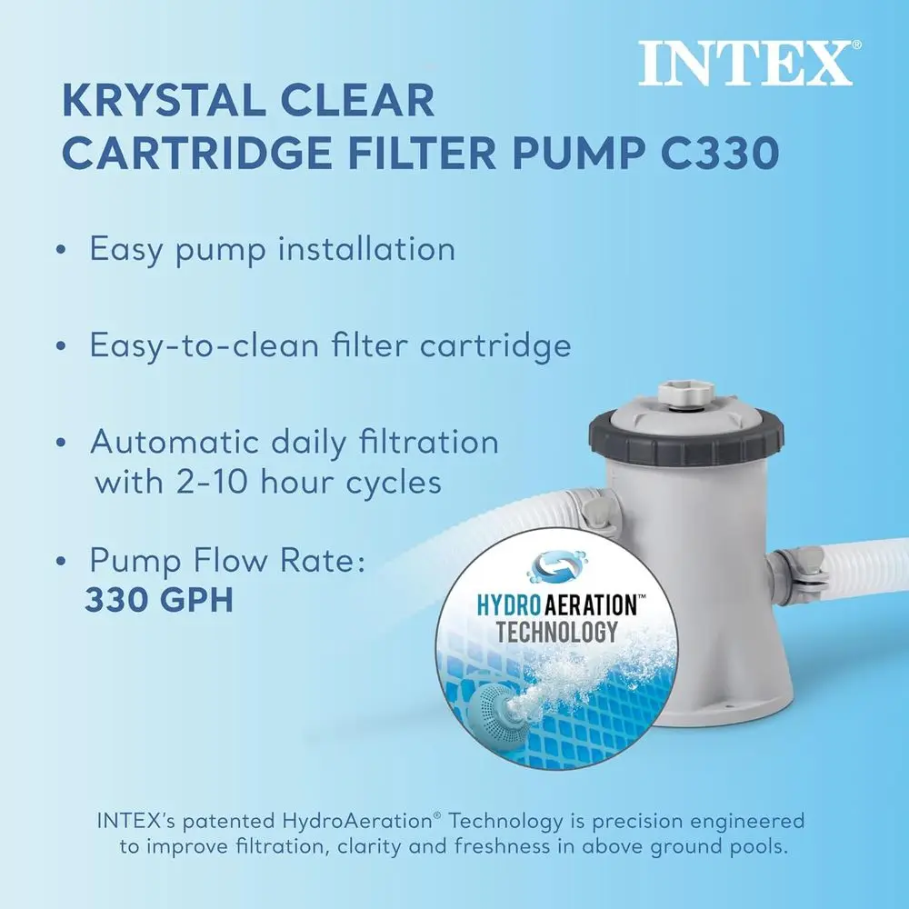 สระว่ายน้ำกลางแจ้งทรงกลมขนาด 10' x 30' โครงโลหะ พร้อมปั๊มน้ำ 330 แกลลอนต่อชั่วโมง ผ้าคลุม และไส้กรอง 6 ชิ้น