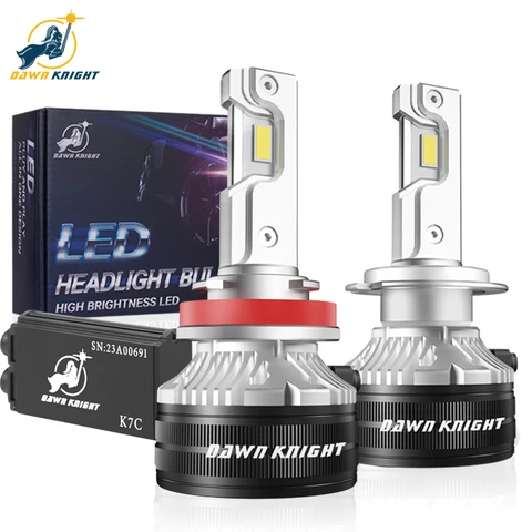 Dawnnight k7c 4300k h7 h4 h11 lâmpada led 3 tubo de cobre luzes led para carro h1 hb3 9005 hb4 9006 12v lâmpada led do farol