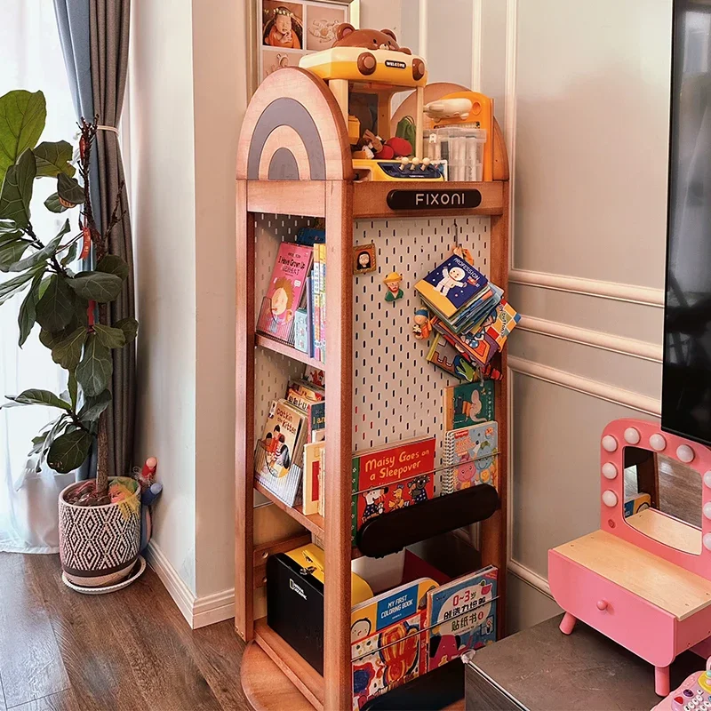 Rainbow Children's Rotating Bookshelf 360 Degree Bookcase Living Room Floor Large Capacity Storage Display Cabinet