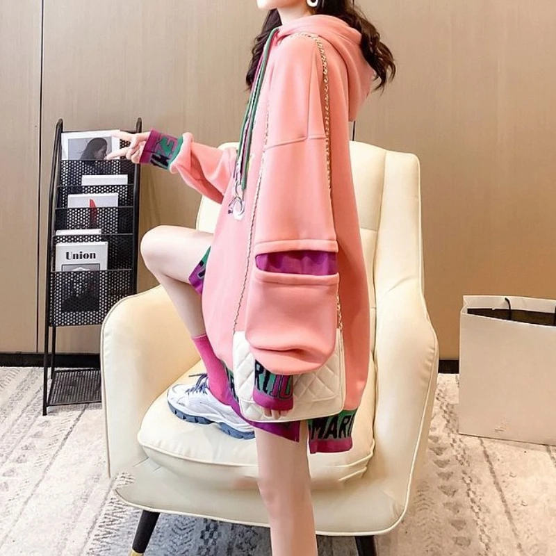 Off White Cute Long Female Clothes Sweatshirts for Women Kawaii Purple Graphic Tops Y2k Japanese Streetwear Thick High Quality E