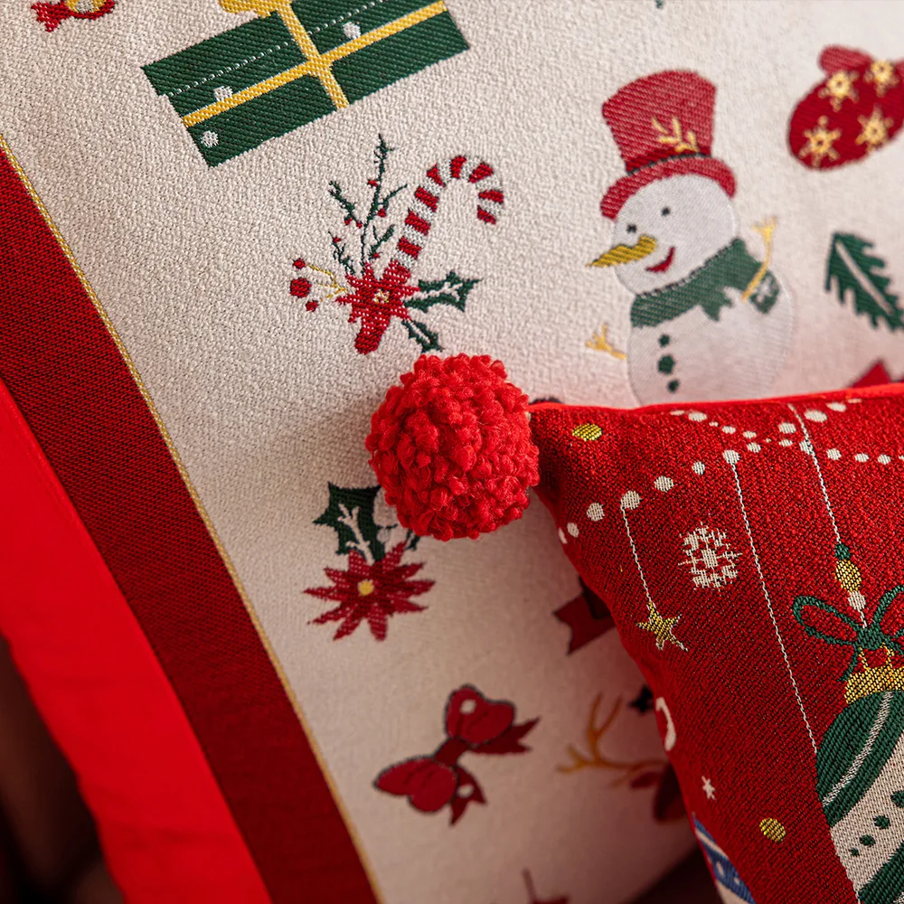 2025年 ジャカード糸染め クリスマスクッションカバー 漫画エルク 雪の結晶刺繍 スローピローカバー フェスティバル枕 デコレーション ホーム