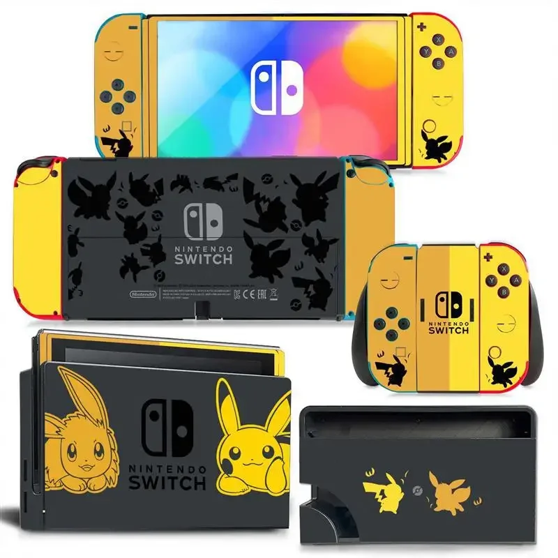 2023 Pokemon Pikachu Switch Oled Stickers  Game Console Skin Sticker Decal for Switch OLED Console Joy-con Controller Dock Skin