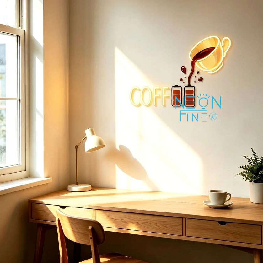 Coffee Neon Sign Charging Coffee Keeps One Alive Neon Light Sign for Bedroom Coffee Shop Dining Bar Retail Space Pub Wall Decor