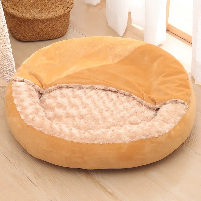 Round Animal Bed Pet Bed Soft Fleece Thicken Nest Dog Kennel Cat Semi-enclosed Sleeping Bag Puppy Cozy Dog Bed Sofa Pet Supplies