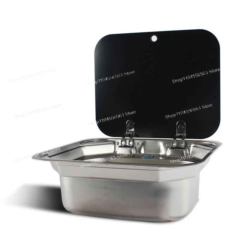 Caravan Camping Stainless Steel Sink – Tempered Glass Lid with Folded Faucet for Boat & Camper Accessories