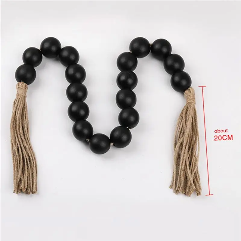 REST Boho Wall Hanging Decor Rustic Country Prayer Farmhouse Wood Bead Garland Tassels Room Decoration Accessories Wood