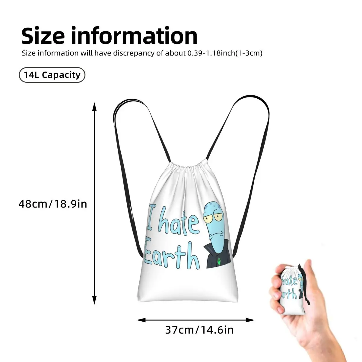 Korvo I Hate Earth Solar Opposites Cartoon Drawstring Backpack Sports Gym Bag Lightweight Storage Drawstring Bag for Men Women