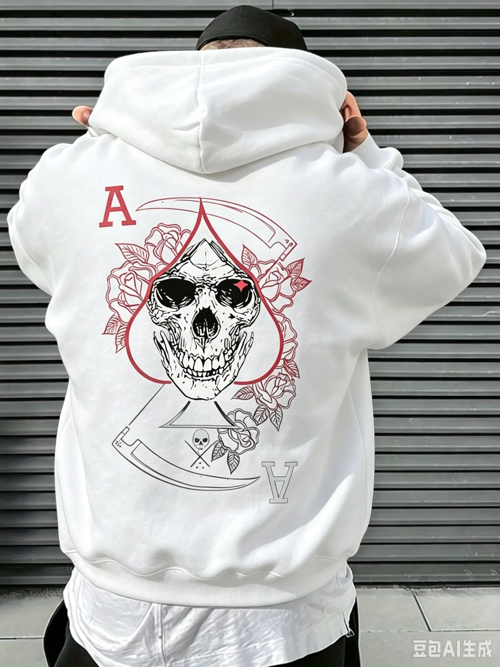 Hot selling autumn men's skull A-line printed micro elastic comfortable hooded sweatshirt outdoor urban trendy streetwear