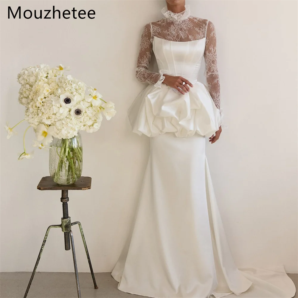 Mouzhetee Mermaid Elegant Mermaid O-Neck Lace Wedding Dresses Simple Long Sleeve Brides Gown Custom Made 2026