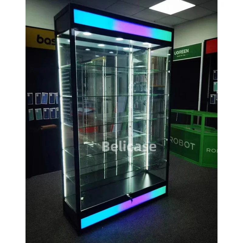 

Customized. USA retail store glass counter with flash light shop decor display smoke shop display cabinet showcase