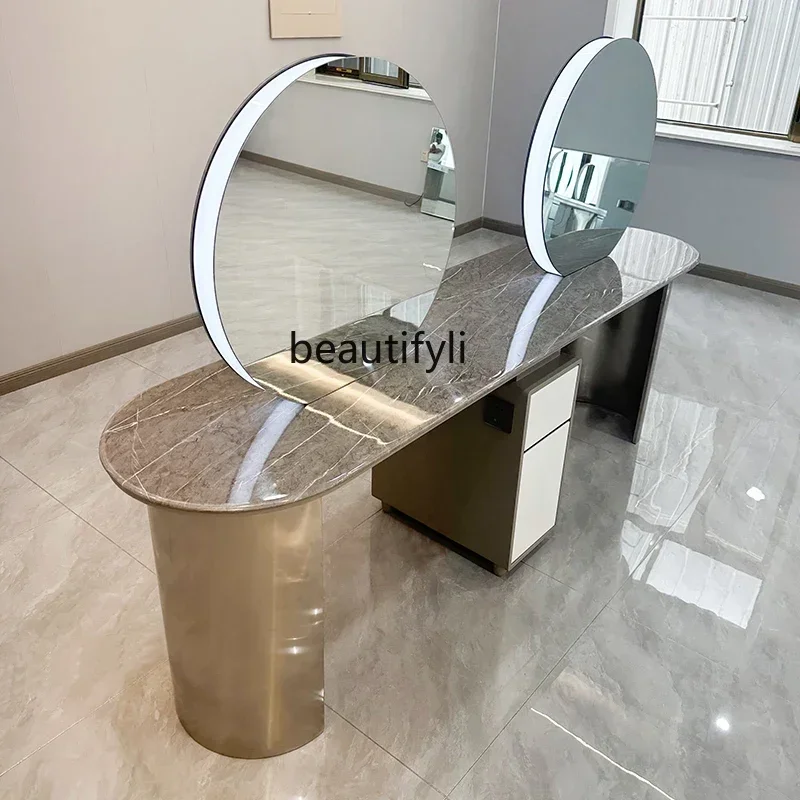 06Barber Shop with Light Dressing Table Barber Shop Marble Mirror Hair Salon Hot Dyeing Dressing Table Hair Salon Dressing T