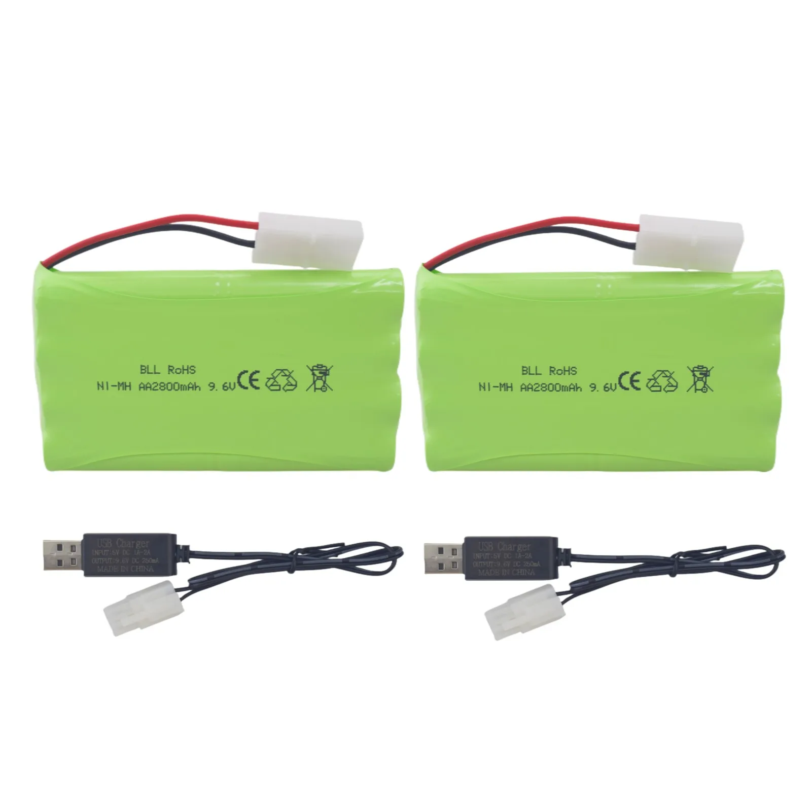 

2PCS 9.6V 2800mAh AA Rechargeable Battery With Tamiya Plug+USB Charging Cable For RC Toy Cars,Trucks,And Engineering Vehicles