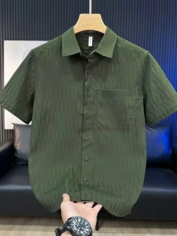 

Fashionable Minimalist Design Men's Short Sleeve Shirt Summer New Style High-End Ice Silk Half Sleeve Casual Shirt