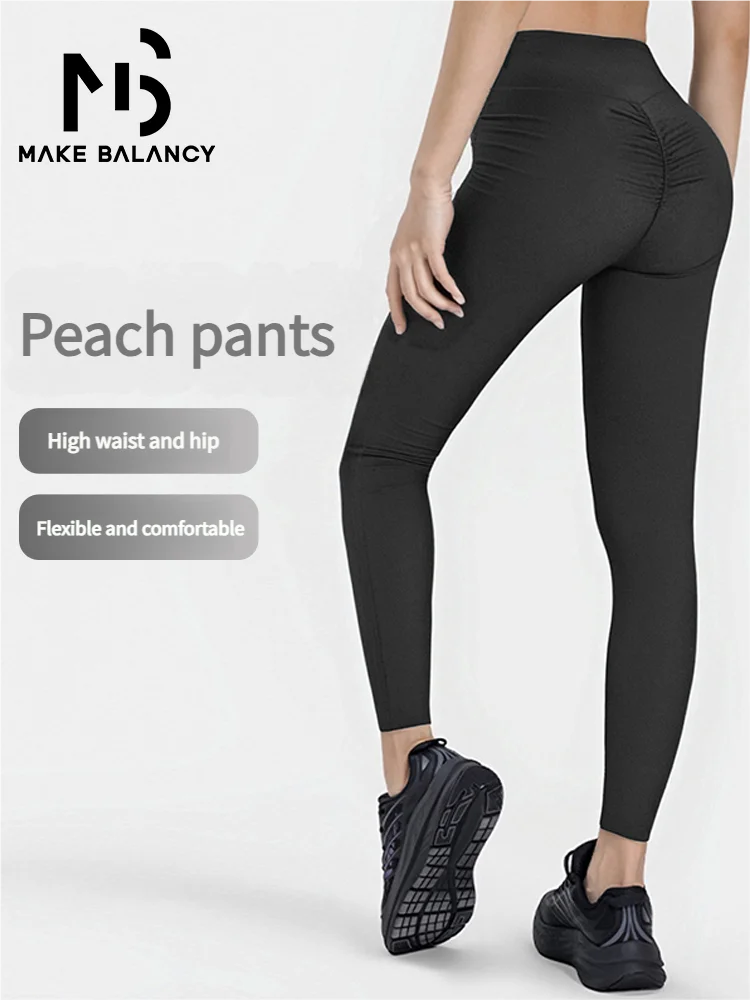 

Women's High-Waist Yoga Pants - Soft Peach Fuzz fabric, hidden pocket. Designed for sports & daily life K0019