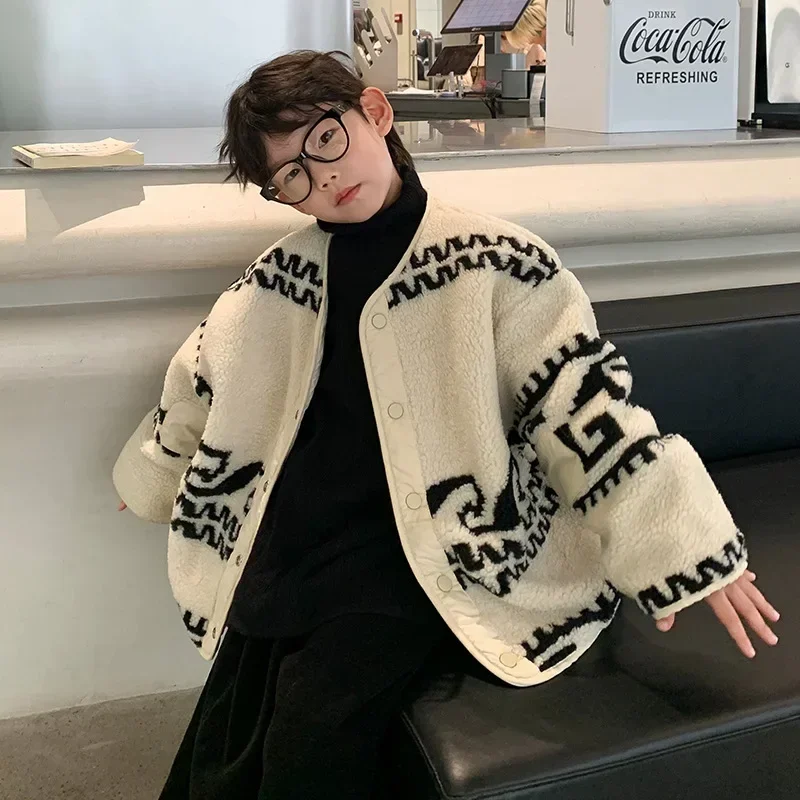 Children Clothing Boys Korean Style All Match Cmfortable Knitted Coat 2024 Winter New Boys Handsome Fashion Casual Loose Coat