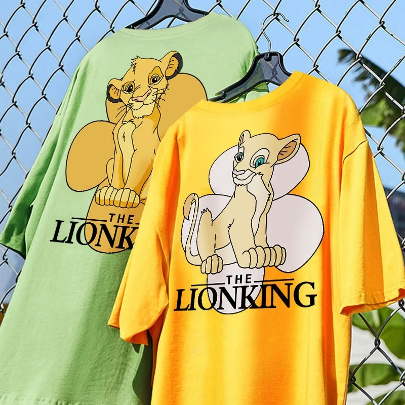 

Disney Lion King Couples Summer Short Sleeve T-shirt Men 2024 New Couples Simba Nana Clothes Cotton