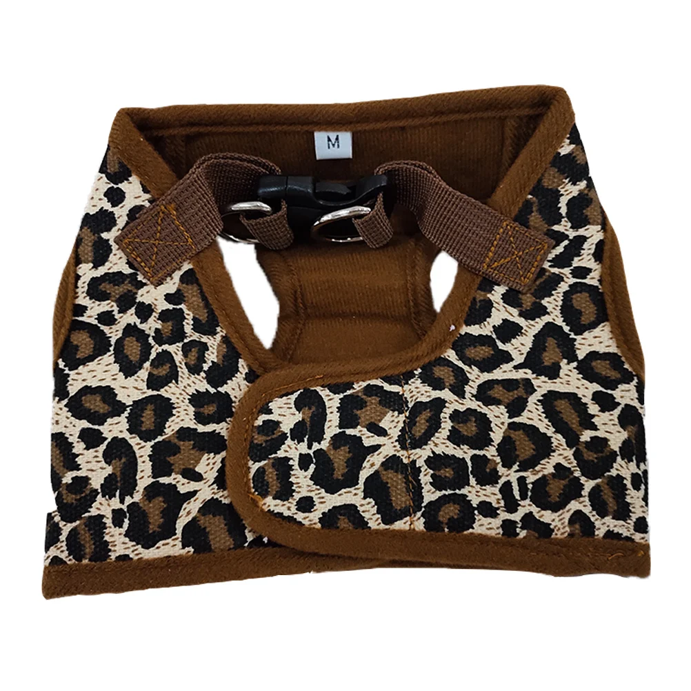 

Dog Chest Harness Vest Leopard Print Canvas Size Release Buckle D Ring Flexible Comfortable Control Puppy Harness