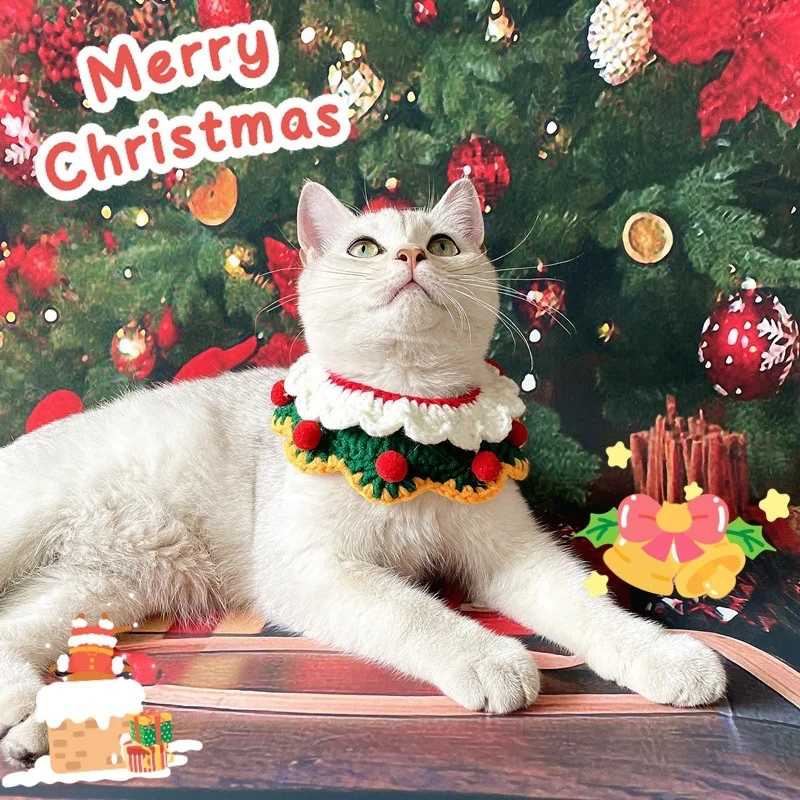 Amazon Popular Pet Christmas Collar Scarf Cat Dog Knitted Scarf Wool Hat Factory Wholesale