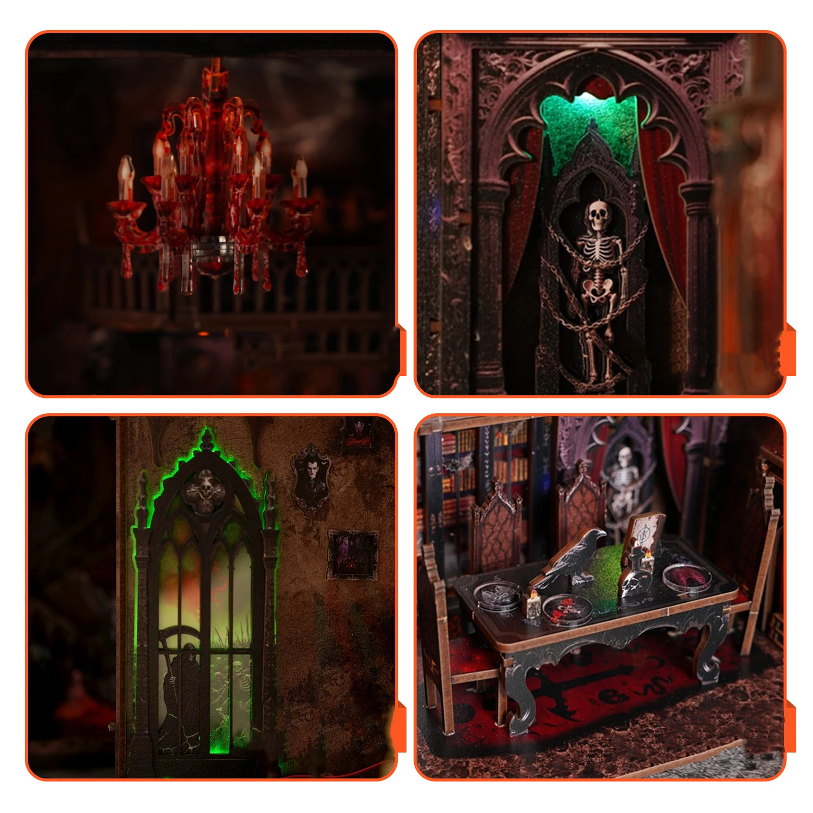 Centre de livre en bois, bricolage, Kits de modèles miniatures, serre-livres de maison sombre d'halloween, Puzzle 3D avec lumières, étagère pour cadeaux d'amis