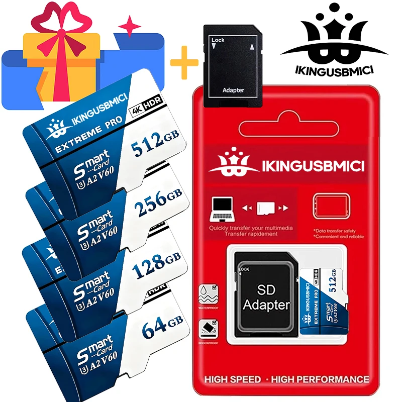 TF Cards Micro TF SD Card SD Cards Memory Card 256GB 512GB 32GB C10 U1 V30 Waterproof for Smartphone PC Nintendo Switch Gaming