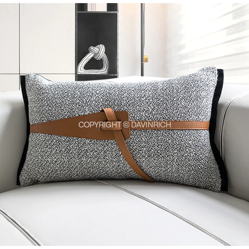 DAVINRICH H Style Decorative Lumbar Pillow Cover Luxury Tow Tie Blet Design Modern Minimalist Waist Cushion Case For Villa Hotel