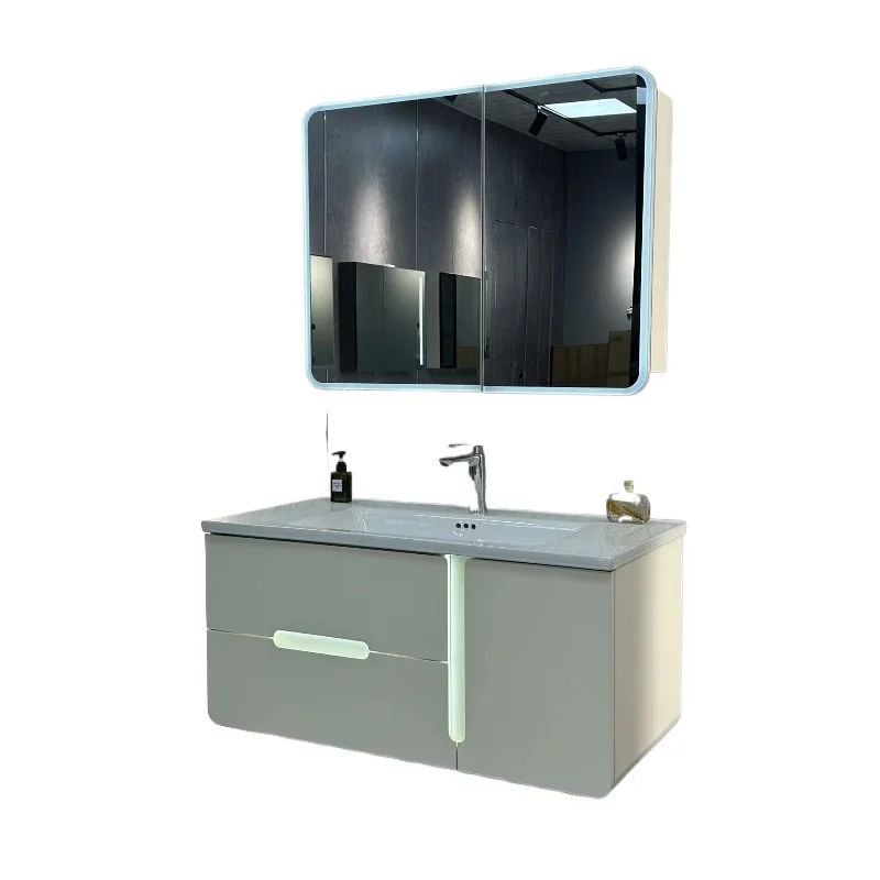

Custom Modern Bathroom Mirror Cabinet with Light Emitting Diode - Aluminum Storage with Sink
